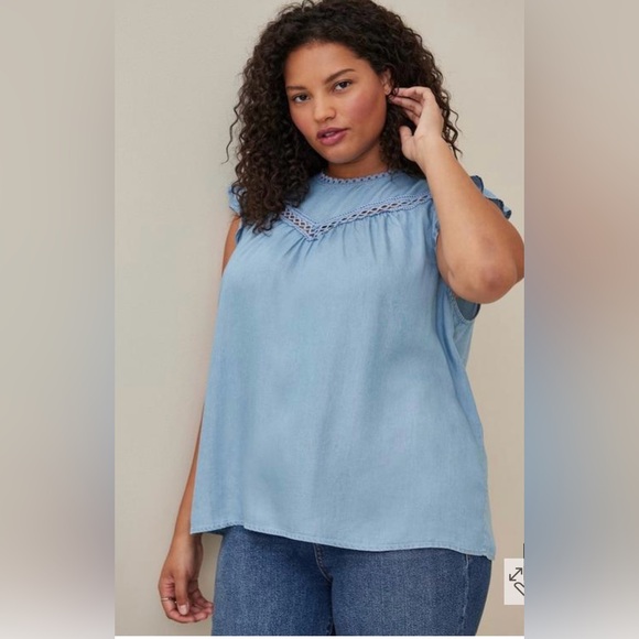 TORRID Flutter Blouse - Denim Medium Wash- Size 1X- New w Tags - Picture 3 of 12